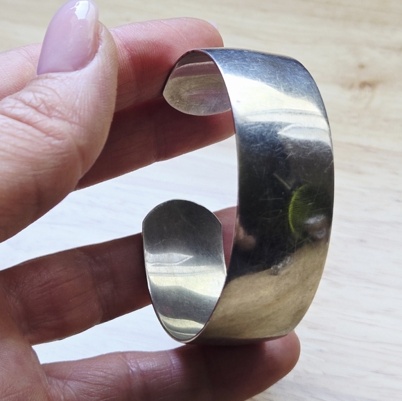 Vintage Sterling Silver 925 Bald 6/7" wide Cuff Bracelet Sign BB - Picture 5 of 6